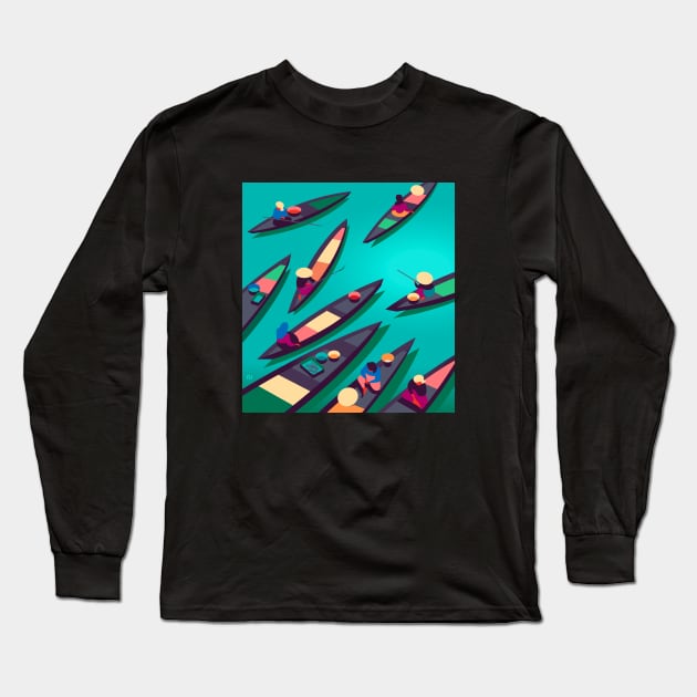 Floating Market Long Sleeve T-Shirt by Ricard Jorge illustration